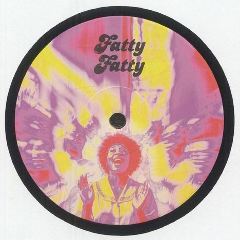 Text "Fatty Fatty"; Illustration von einer singenden Frau mit Afro, umgeben von bunten, strahlenartigen Mustern.
