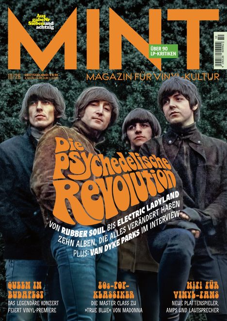 Titel: „MINT - Magazin für Vinyl-Kultur“. Thema: „Die psychedelische Revolution“. Foto von vier jungen Männern.