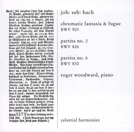 Johann Sebastian Bach (1685-1750): Chromatische Fantasie &amp; Fuge BWV 903, CD