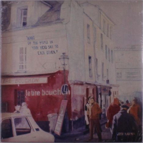 In einer Straßenszene steht an der Wand: "What do the people in your head say to each other?".