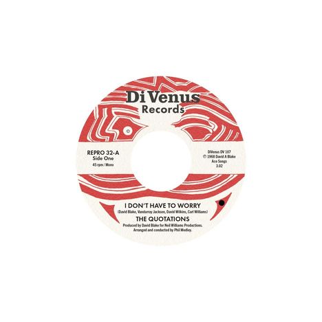 "Di Venus Records", rote Muster auf einer Schallplatte, Titel: "I Don't Have to Worry" von "The Quotations".