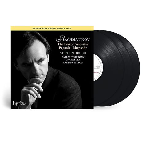 Gramophone Award Winner 2005; Rachmaninov; Mann in Denkerpose; drei schwarze Schallplatten.