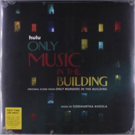 Text: "hulu ONLY MUSIC IN THE BUILDING" und "FIRST TIME ON VINYL!" Bunte Fenster quadratisch verteilt.
