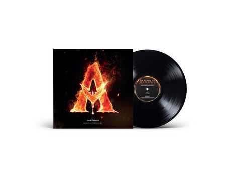 Text: „AVATAR“, „SIDE A“, „SIMON FRANGLEN“. Eine Vinyl-Schallplatte mit brennendem A auf dem Cover.