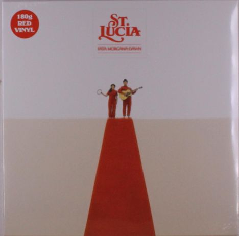 Text: "180g RED VINYL", "ST. LUCIA", "BABA MOKANNA DRAWN". Zwei Personen stehen auf einem roten Teppich, einer mit Gitarre.