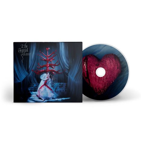 Text: "The Fatal Flaw". CD-Cover zeigt eine Frau in einem weißen Kleid, die einen roten baumartigen Gegenstand hält. CD mit rotem Herz.