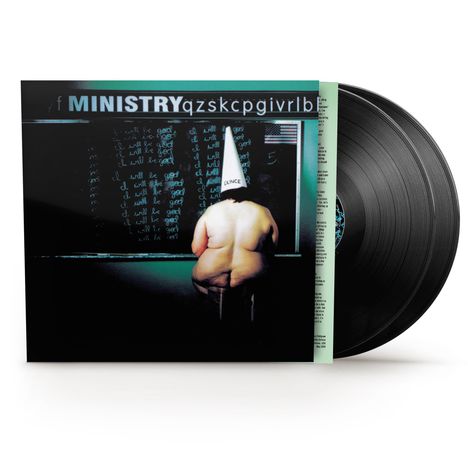 Text: „MINISTRY“, „qzskcpgivr“, „I will be good“, „DUNCE“. Illustration: Person mit Spitzhut vor Tafel sitzend.