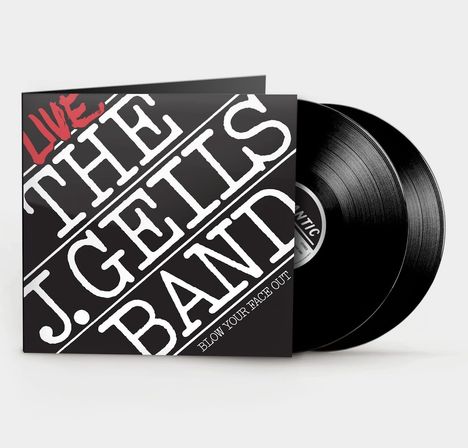 Text: "LIVE", "THE J. GEILS BAND", "BLOW YOUR FACE OUT". 
Plattencover mit zwei schwarzen Schallplatten.