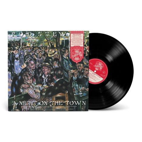 Cover der Platte "Rod Stewart - A Night on the Town". Impressionistisches Gemälde einer lebhaften Abendgesellschaft.