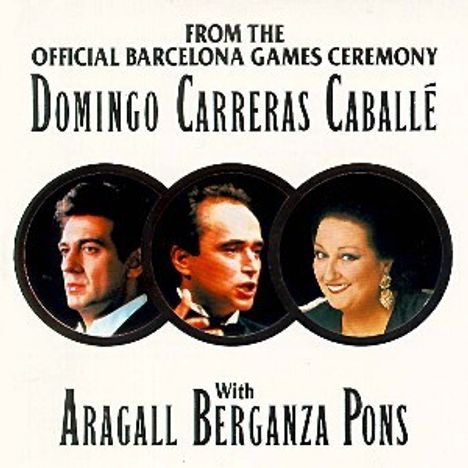 Text: "From the Official Barcelona Games Ceremony. Domingo Carreras Caballé with Aragall Berganza Pons." Drei Porträtfotos.