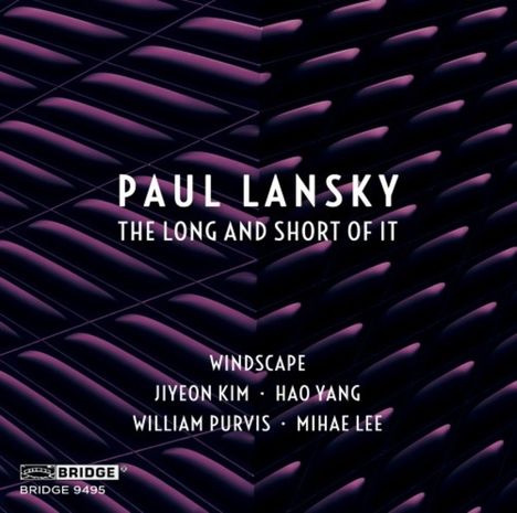 "Paul Lansky: The Long and Short of It" mit Künstlernamen auf einem dunklen, geometrischen Hintergrund.