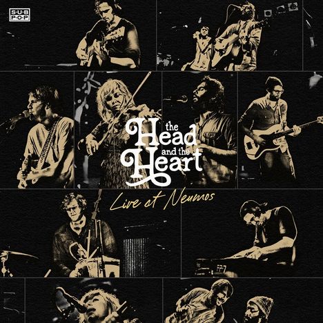 "Live at Neumos" und "The Head and the Heart" in verspielter Schrift. Mehrere Musiker in nostalgischem Stil.