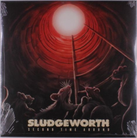 "SLUDGEWORTH SECOND TIME AROUND." Illustration: Ratten blicken nach oben aus einem rot beleuchteten tiefen Brunnen.
