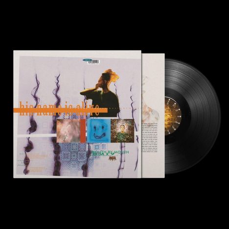 Text: "His Name Is Alive", "Mouth by Mouth". Bild: Person vor verschwommenem Hintergrund, Schallplatte sichtbar.