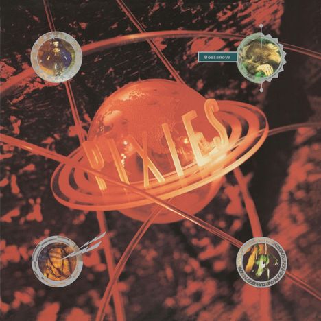 Text: "PIXIES", "Bossanova". Eine rot-orange Illustration mit Planeten und mystischen Symbolen.