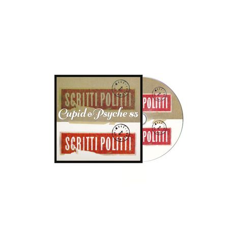 "Cupid & Psyche 85" in weißer Schrift, darunter zwei Mal "SCRITTI POLITTI" auf rotem Hintergrund mit Uhrmotiv. CD-Cover.