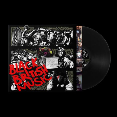 Text: "BLACK BRITISH MUSIC". Schwarz-weiße Collage mit Menschen und Blumen, auf einer Schallplattenhülle.