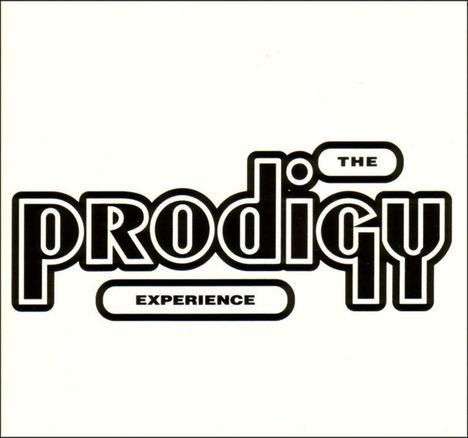 „The Prodigy Experience“ in fettem Schriftzug. Schwarze Umrisse auf weißem Hintergrund.