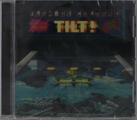 "Floh de Cologne TILT!" in einem Retro-Design, das eine Flipper-Maschine zeigt.