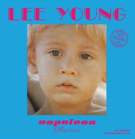 Text: LEE YOUNG, napoleon (Napolion), LIMITED COLOURED VINYL. Bild: Porträt eines nachdenklichen Kindes mit blonden Haaren.