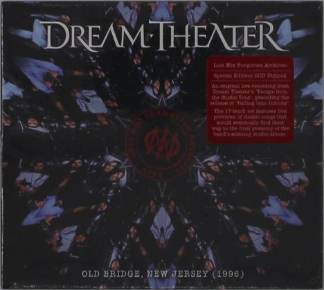 „Dream Theater“ oben, „Old Bridge, New Jersey (1996)“ unten. Kaleidoskop-Effekt mit Bandfotos und rotem Logo in der Mitte.