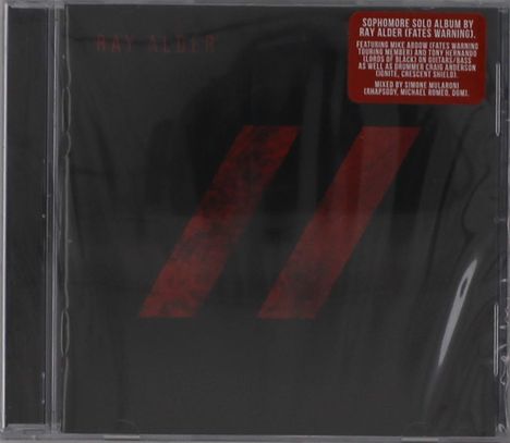 Aufschrift: "SOPHOMORE SOLO ALBUM BY RAY ALDER". Dunkler Hintergrund mit zwei roten, parallelen Streifen. CD-Hülle.
