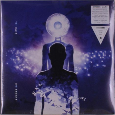 Links "LIVE ID.", zweimal "RIVERSIDE". Silhouette einer Person vor hellem Licht, in violetten Tönen gehalten.