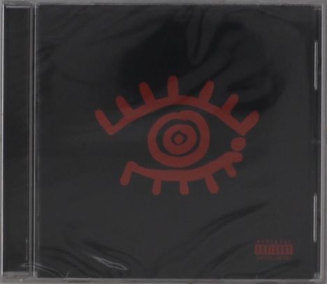 Rotes Auge-Logo auf schwarzem Hintergrund, unten rechts der Hinweis "Parental Advisory Explicit Content".