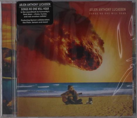 "ARJEN ANTHONY LUCASSEN SONGS NO ONE WILL HEAR" ist zu sehen. Illustration: Ein Komet über einem Musiker am Strand.