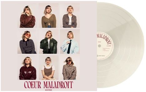 "COEUR MALADROIT" und "MARINE" stehen unter neun Fotos einer Frau in verschiedenen Posen und Outfits. Daneben eine Schallplatte.