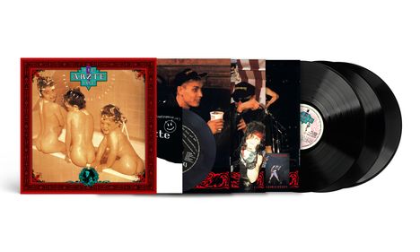 „Die Ärzte Live“: Ein Albumcover zeigt Kinder in einer Badewanne, flankiert von drei Vinyl-Schallplatten.