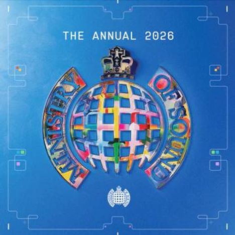 "The Annual 2026." Buntes, rundes Logo des "Ministry of Sound" auf blauem Hintergrund, mit Krone oben drauf.