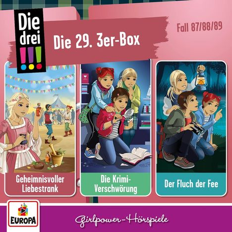 Die drei !!!, Die 29. 3er-Box, Fall 87/88/89. "Geheimnisvoller Liebestrank", "Die Krimi-Verschwörung", "Der Fluch der Fee".
