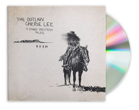 "The Outlaw Cherie Lee & Other Western Tales". Eine Illustration zeigt eine Reiterin auf einem Pferd. Rechts eine CD.
