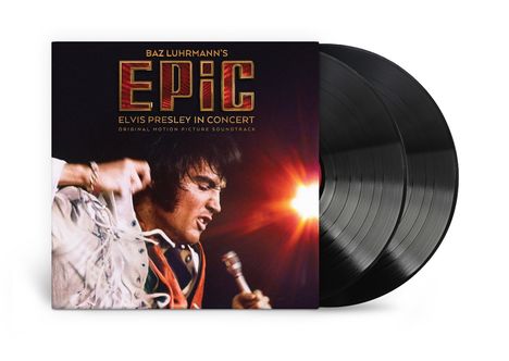 Vinylcover "Epic" von Baz Luhrmann, Elvis Presley singt leidenschaftlich auf der Bühne.