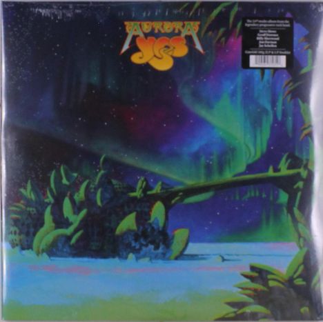 "Aurora Yes" oben, bunte Polarlichter und surrealistische Landschaft im Hintergrund.
