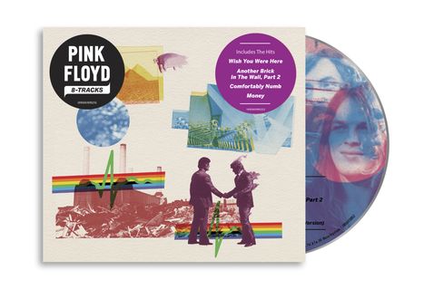 Albumcover mit den Texten: “PINK FLOYD • Includes The Hits • Wish You Were Here • Another Brick In The Wall, Part 2".