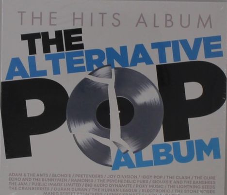 „THE HITS ALBUM: THE ALTERNATIVE POP ALBUM“ steht groß geschrieben. Darunter eine kaputte Schallplatte.
