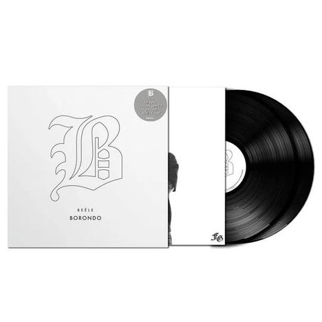 Text: "BÉLLE BORONDO", stilisiertes "B"-Logo. Schwarze Vinyl-Schallplatte, schlichtes, elegantes Design.
