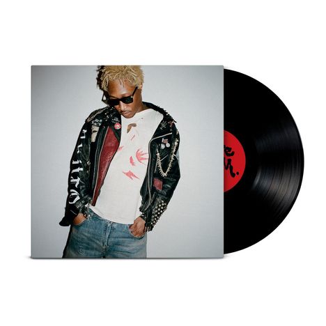 Ein schwarz-rotes Vinyl-Label zeigt "plague IR." Ein Mann trägt eine Lederjacke mit Nieten und eine Sonnenbrille.