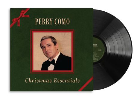 "PERRY COMO, Christmas Essentials." Schallplattencover mit einem Foto eines Mannes im Anzug.