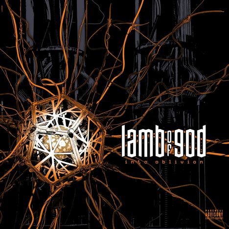 Text: "Lamb of God", "into oblivion". Illustration mit komplexem, drahtartigem Muster und zentraler Kugelstruktur.
