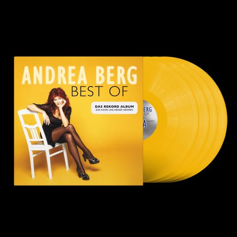 Texte: "ANDREA BERG BEST OF" und "DAS REKORD ALBUM DAS KANN UNS KEINER NEHMEN".  
Frau mit roten Haaren in Jeansjacke.