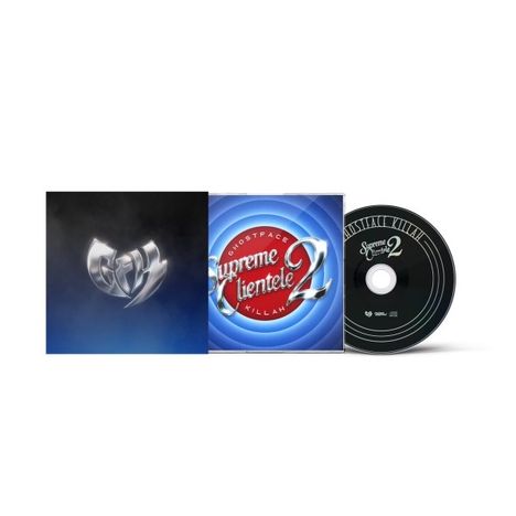 "Ghostface Killah, Supreme Clientele 2" auf blauem Hintergrund, ein silbernes W-Logo links und die CD rechts.