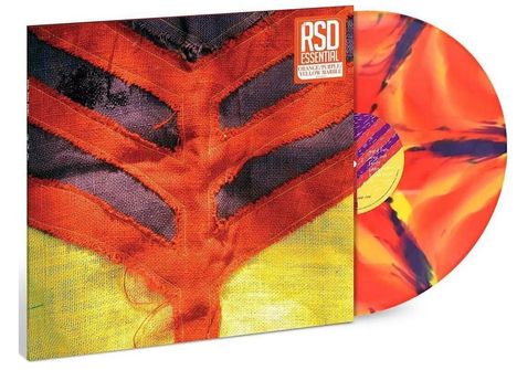 "RSD Essential", orange/purpur/gelber Stoff in Streifenmuster, dazu eine bunte Schallplatte.