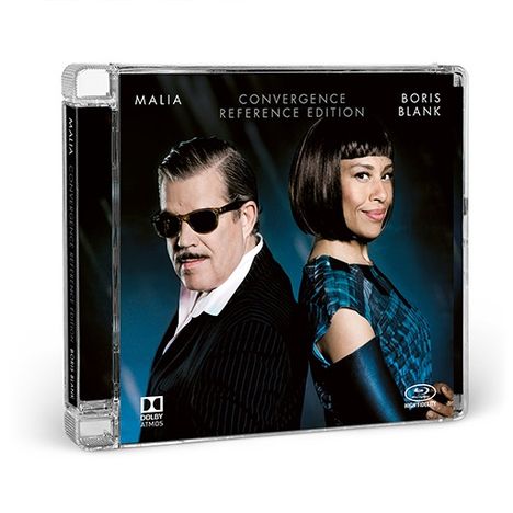 Text: "Malia Convergence Reference Edition Boris Blank". Zwei Personen, ein Mann mit Brille und eine Frau, stehen nebeneinander.
