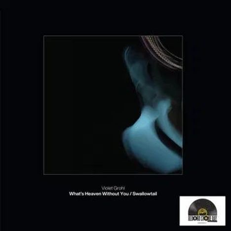 "Violet Groly: What's Heaven Without You/Swallowtail" steht auf schwarzem Hintergrund mit blauem, abstraktem Muster.