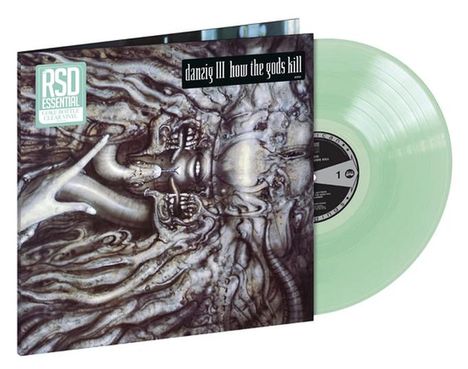 „Danzig III: How The Gods Kill“ und „RSD Essential“ auf Plattencover mit surrealem Kunstwerk und hellgrüner Vinyl.