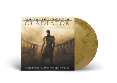 "Music from the Motion Picture GLADIATOR" steht über einem Bild eines römischen Kriegers vor einem Kolosseum.