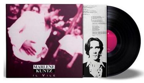 Auf dem Cover steht "MARLENE KUNTZ - IL VILE". Ein Plattencover in Rosa und Weiß mit einer Schallplatte daneben.